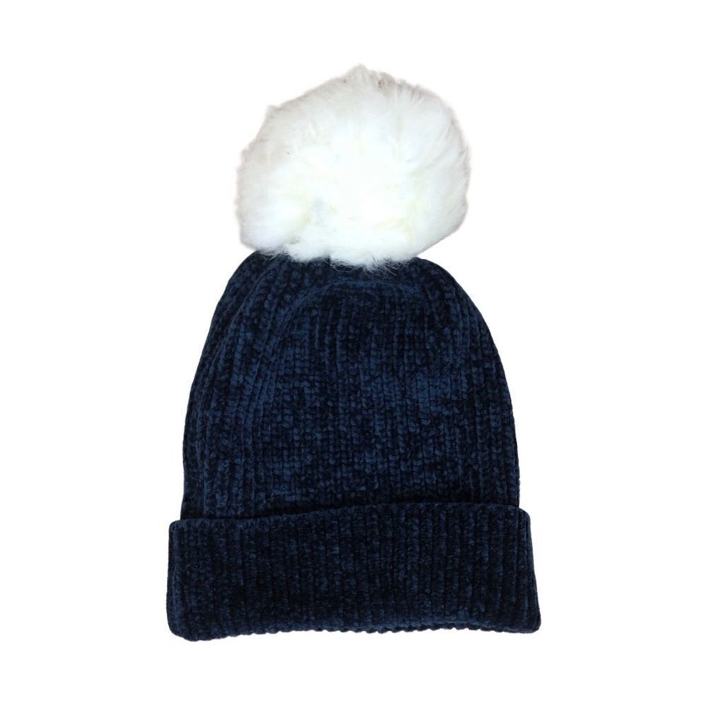 Sweaty Betty Chenille Bobble Hat Blue White  Pom Pom One Size